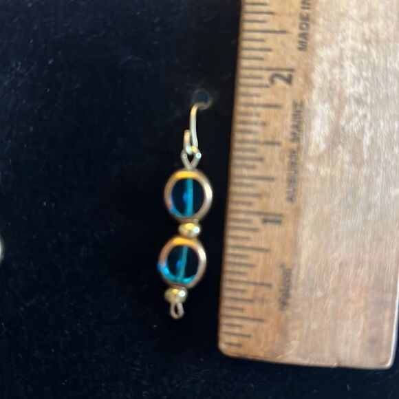 Handcrafted Gold tone earrings with Blue and gold beading - Picture 3 of 3